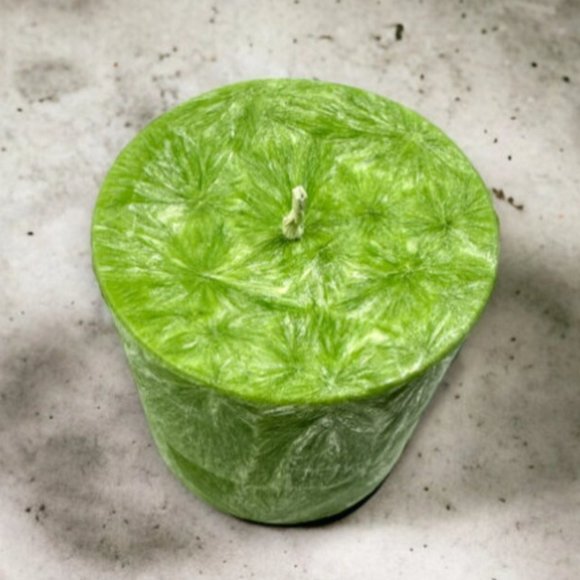 Unscented Pillar Candle Set, Lime Green, Palm Wax, Round 3 Inch - Picture 4 of 5